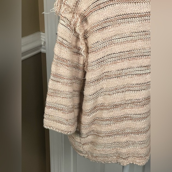FREE PEOPLE SPELLS TROUBLE BROWN & BEIGE DISTRESSED RAW SWEATER - Picture 12 of 12